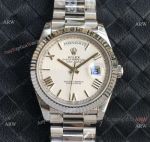 Swiss Made Rolex Day-Date 40mm Cal.3255 Watch White Dial Fluted Bezel